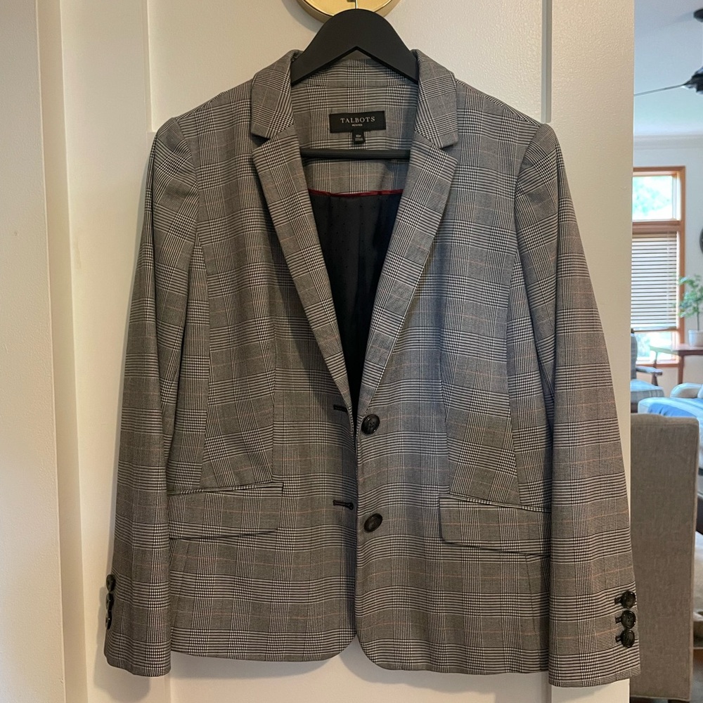 Talbots Gray Plaid Blazer Like New Two Button 10 10P Petite
